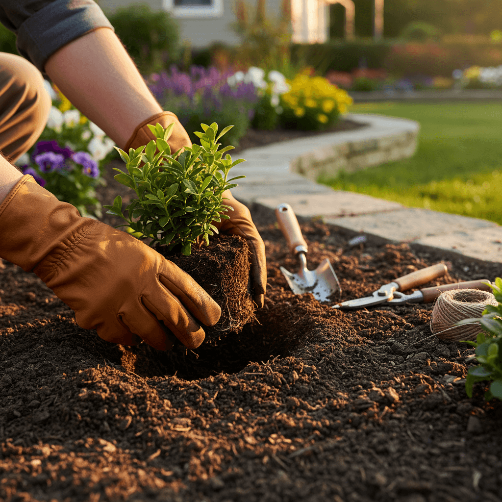 Landscaper tending to a garden bed in Toronto