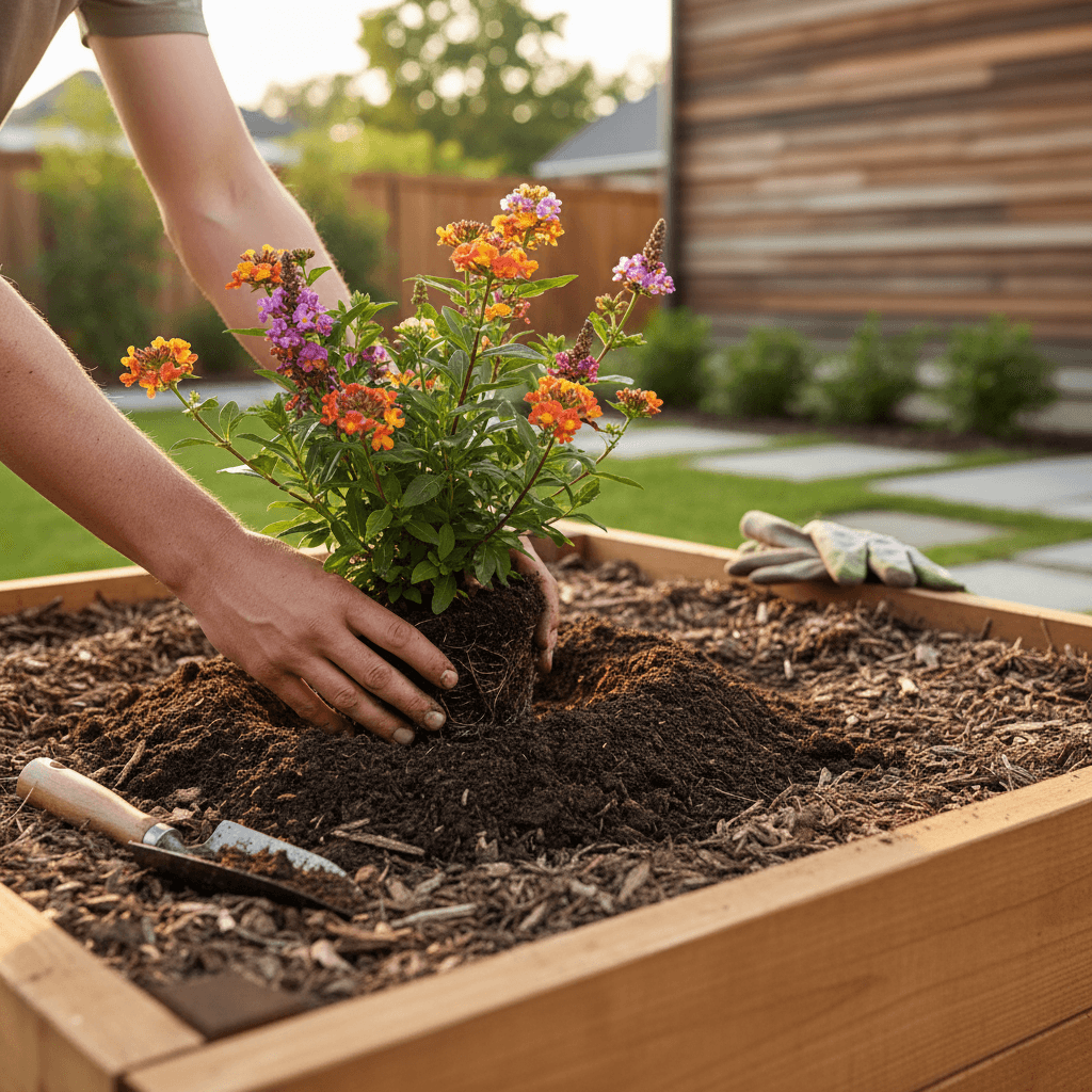 Landscaper consulting with homeowner in a Toronto backyard garden